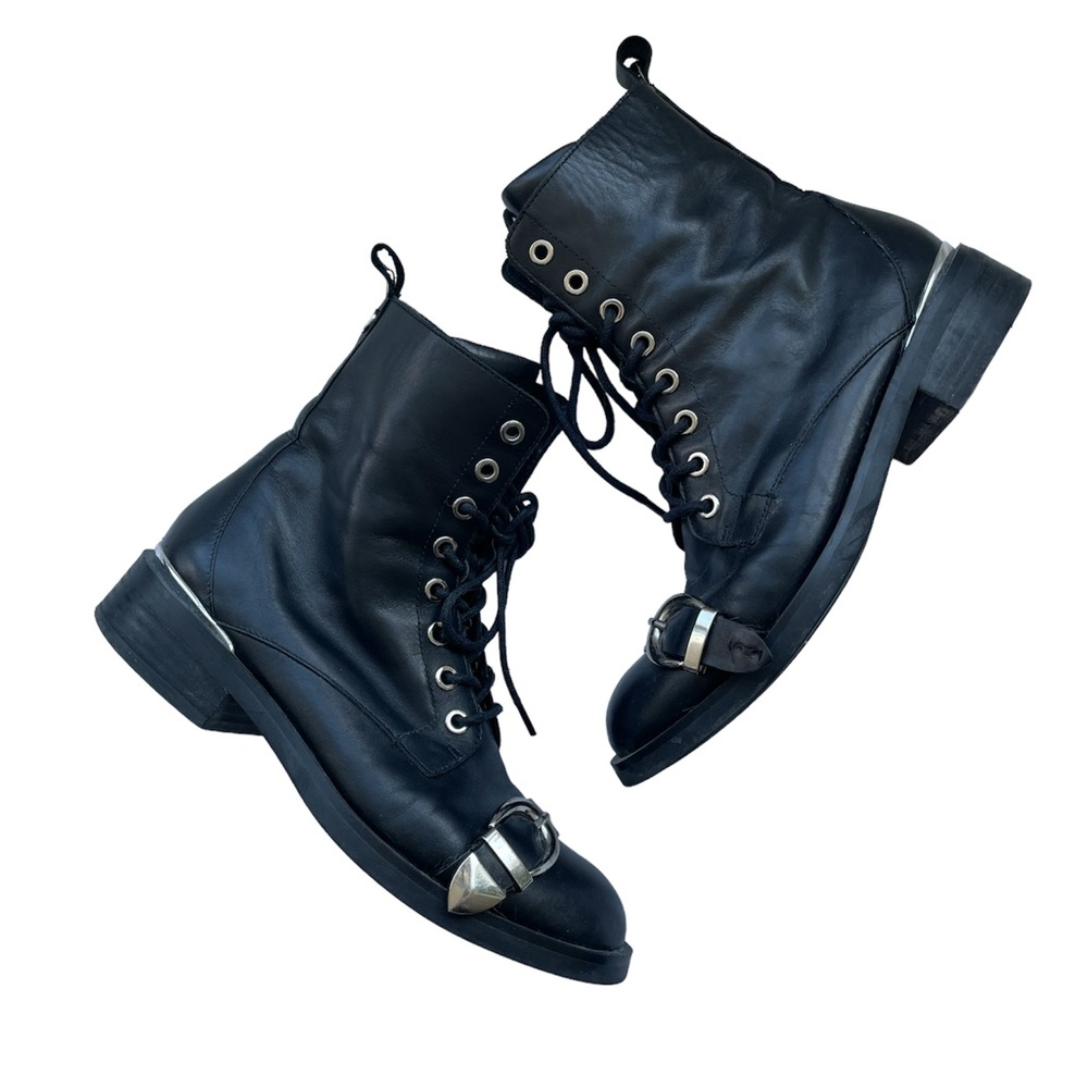Brown's The Wishbone Collection Combat Boots with Silver Buckle Size 6.5